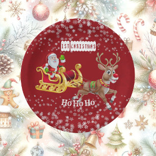 Kinder 1. Weihnachten Santa Rentier Schlitten Ho-H Pappteller