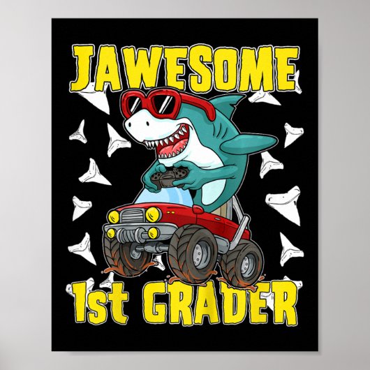 Kinder 1er Klasse Monster Truck Dinosaur Megalodon Poster (Vorne)