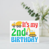 Kinder 2. Geburtstag Junge Baufahrzeug Postkarte (Stehend Vorderseite)