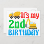 Kinder 2. Geburtstag Junge Baufahrzeug Postkarte (Vorne/Hinten)