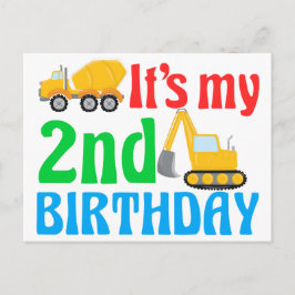 Kinder 2. Geburtstag Junge Baufahrzeug Postkarte