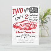 Kinder 2 Geburtstagsrennen Thema Geburtstagsparty Einladung (Stehend Vorderseite)