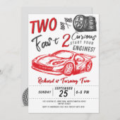 Kinder 2 Geburtstagsrennen Thema Geburtstagsparty Einladung (Vorne/Hinten)