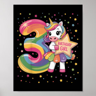 Kinder 3 Jahre alt Einhorn 3. Geburtstagskind Poster