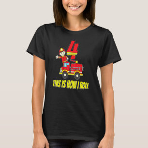 Kinder 4. Geburtstag 4 Jahre Junge Feuerwehrfrau K T-Shirt