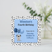 Kinder 4. Geburtstag Dalmatiner Thema in Blue Einladung (Stehend Vorderseite)