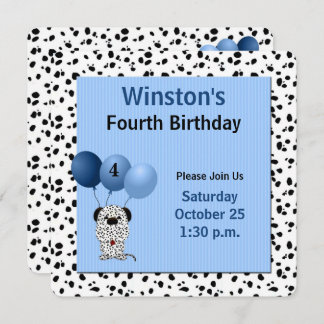 Kinder 4. Geburtstag Dalmatiner Thema in Blue Einladung