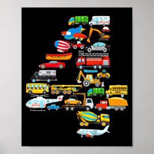Kinder 4. Geburtstag für Jungen Fahrzeuge Feuerweh Poster