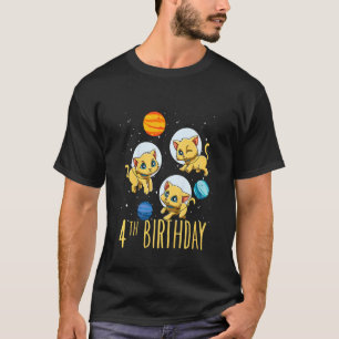Kinder 4. Geburtstag Katzen-Geburtstag Weltraumlie T-Shirt