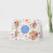 Kinder 4. Geburtstag Niedlich Rainbow Foto Hearts Karte (Vorderseite)