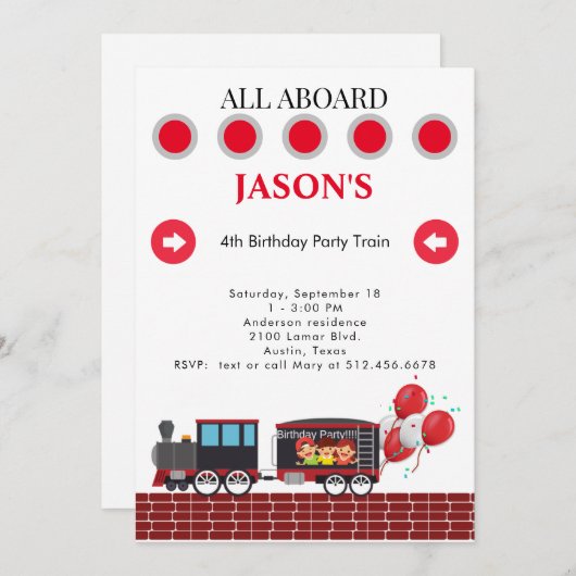 Kinder 4. Geburtstag Party Einladung (Vorne/Hinten)