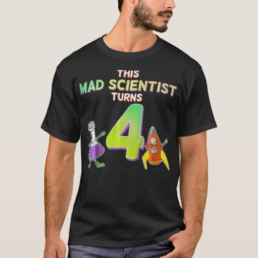 Kinder 4. Geburtstag Shirt - Mad Scientist Party S (Vorderseite)
