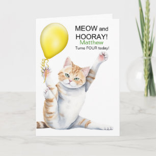 Kinder 4. Geburtstag Süße Cartoon-Katze mit Namen Karte