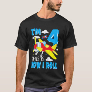 Kinder 4. Geburtstagsjunge Flugzeug Pilot 4 Jahre T-Shirt