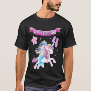 Kinder 4 Geburtstagsmagd mit Einhorn und Balloo T-Shirt
