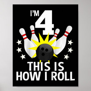 Kinder 4 Jahre alt Bowling Geburtstagsparty Shirt  Poster