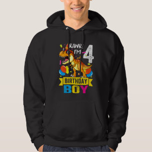 Kinder 4 Jahre alt Rawr Ich bin 4. Geburtstag Boy Hoodie