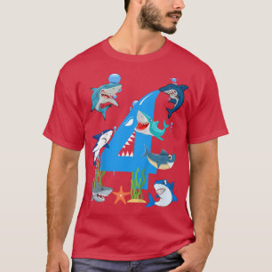 Kinder 4 Jahre alter Hai OzeanThema Party 4. Gebur T-Shirt