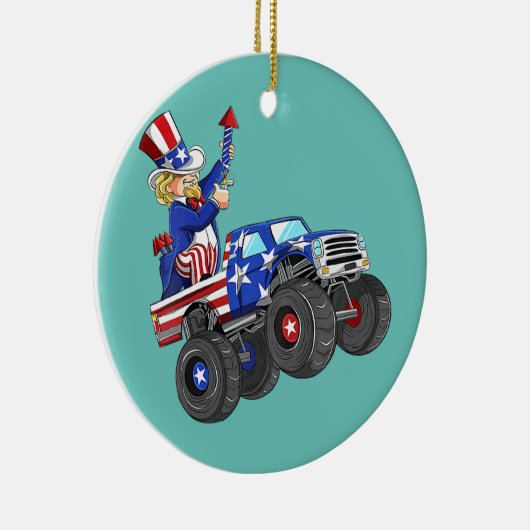 Kinder 4. Juli Uncle Sam Monster Truck Keramik Ornament (Rechts)