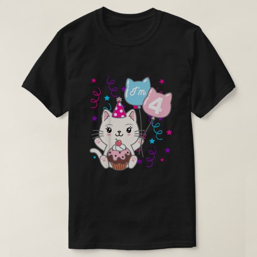 Kinder 4th Kitten Birthday Girl Cat Thema für 4 vi T-Shirt (Design vorne)