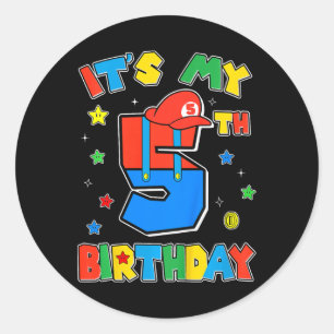 Kinder 5. Geburtstag Junge Super Gamer Gaming Them Runder Aufkleber