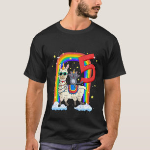 Kinder 5. Geburtstag Llama Llamacorn Und Katze Cat T-Shirt