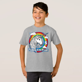 Kinder 5 Geburtstag Rainbow Unicorn Heute bin ich  T-Shirt