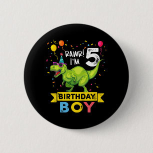 Kinder 5 Jahre alt 5. Geburtstag Junge T Rex Dinos Button