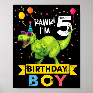 Kinder 5 Jahre alt 5. Geburtstag Junge T Rex Dinos Poster