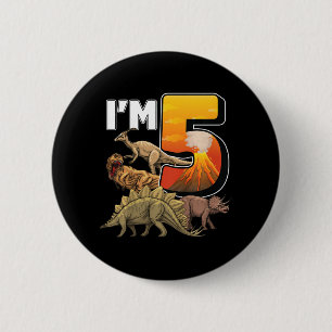 Kinder 5 Jahre alte Dinosaurier Geburtstag 5. Part Button
