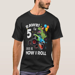 Kinder 5 Jahre alter Monster Truck Dinosaurier 5. T-Shirt
