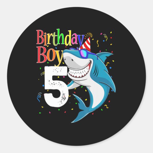 Kinder 5th Birthday Boy Shark Jaw - einige 5 Boys Runder Aufkleber (Vorderseite)