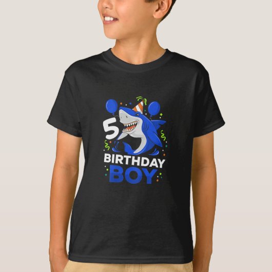 Kinder 5th Birthday Boy Shark Ocean Theme Party 5 T-Shirt (Vorderseite)