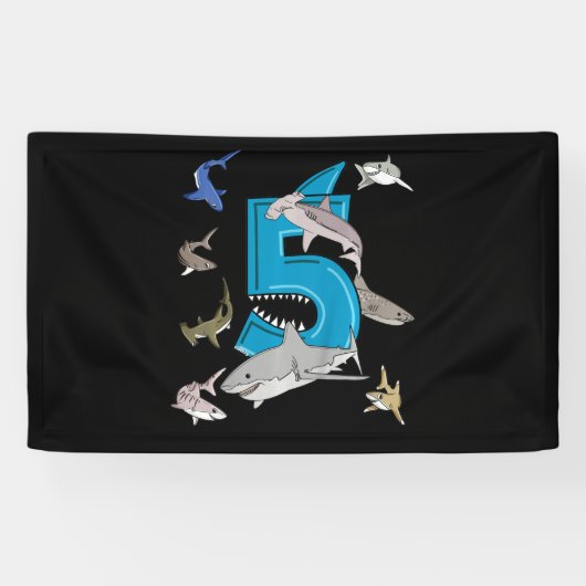 Kinder 5th Birthday Boys Shark White Shark Banner (Horizontal)