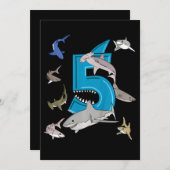 Kinder 5th Birthday Boys Shark White Shark Einladung (Vorne/Hinten)