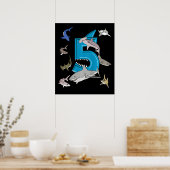 Kinder 5th Birthday Boys Shark White Shark Poster (Küche)