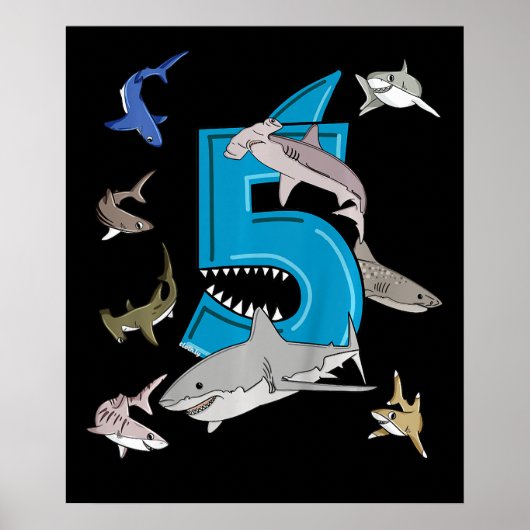 Kinder 5th Birthday Boys Shark White Shark Poster (Vorne)