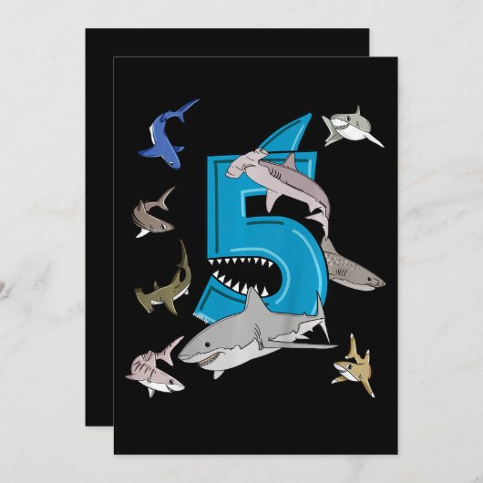 Kinder 5th Birthday Boys Shark White Shark Save The Date (Vorne/Hinten)