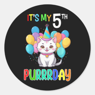 Kinder 5th Birthday Girl Cat Shirt Fifth Bday Girl Runder Aufkleber