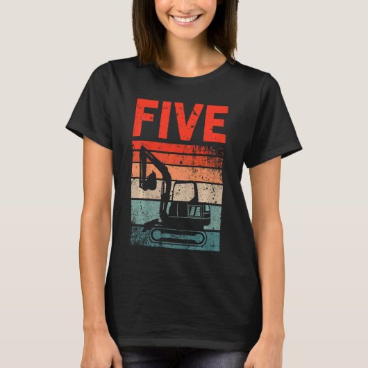 Kinder 5th Birthday Retro Bagger Construction Veh T-Shirt (Vorderseite)