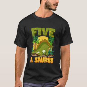 Kinder 5th Brithday Five Year Old Dinosaur Stegosa T-Shirt