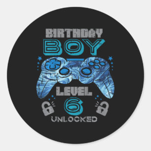 Kinder 6. Geburtstag Gamer Level 6 freigeschaltet Runder Aufkleber