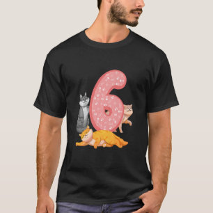 Kinder 6. Geburtstag Pink Cat Themed Cat Paws Birt T-Shirt