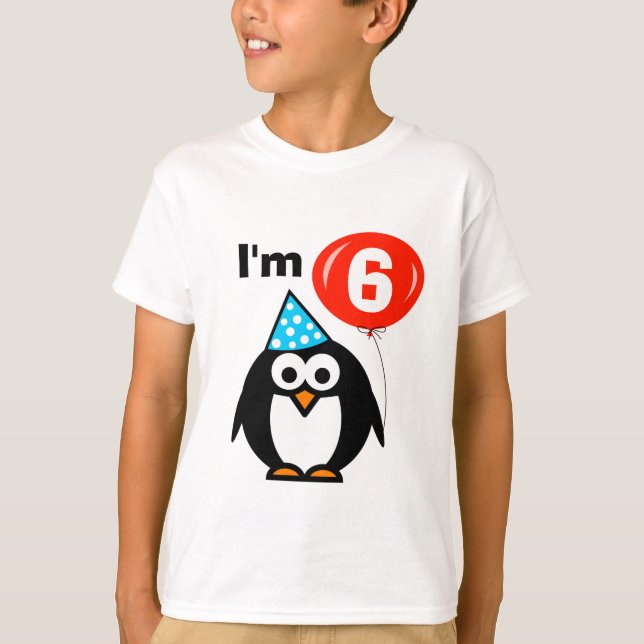Kinder 6. Geburtstag Shirt mit lustigem Pinguin-Ca (Vorderseite)