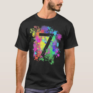Kinder 7. Geburtstag Farbspritzer Spritzer Bunt T-Shirt