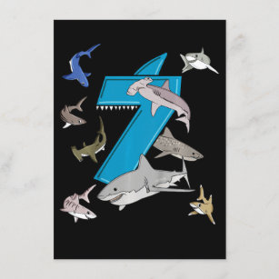 Kinder 7. Geburtstag Jungen Hai Weiße Haie Einladung