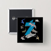 Kinder 7. Geburtstag Jungen Hai Weißer Hai Button (Vorne & Hinten)