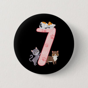 Kinder 7. Geburtstag Mädchen Katzen Outfit 7 Jahre Button