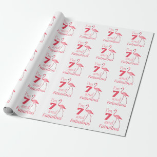 Kinder 7. Geburtstag Niedlich rosa Flamingo Geschenkpapier