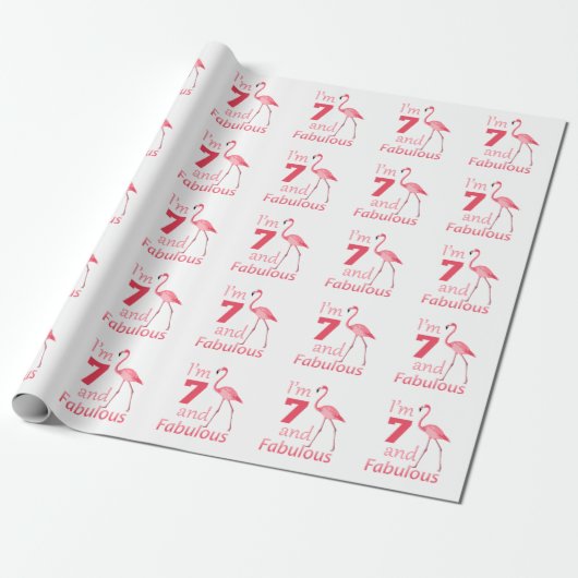 Kinder 7. Geburtstag Niedlich rosa Flamingo Geschenkpapier (Ungerollt)